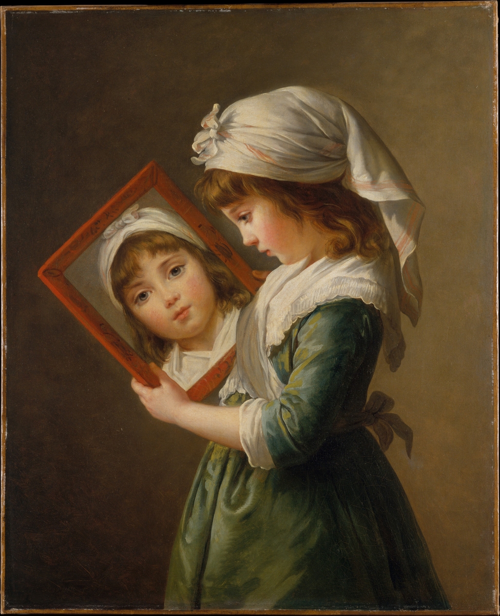 le brun looking in a mirror